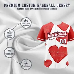White Red Mother's Day Graffiti Quick Dry Baseball Jersey 3
