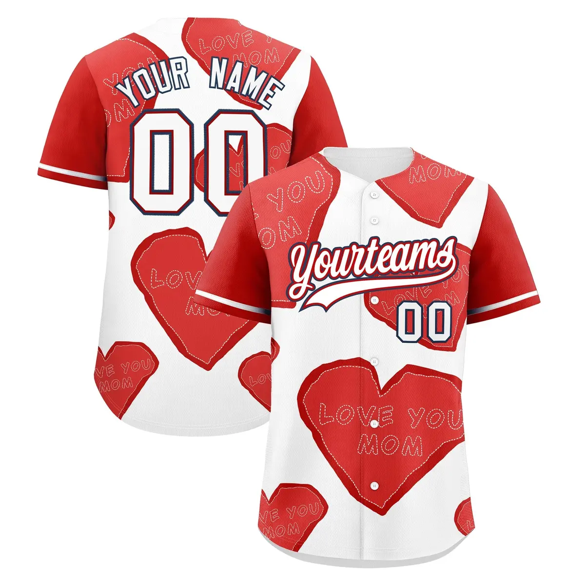 White Red Mother's Day Graffiti Stretch Baseball Jersey