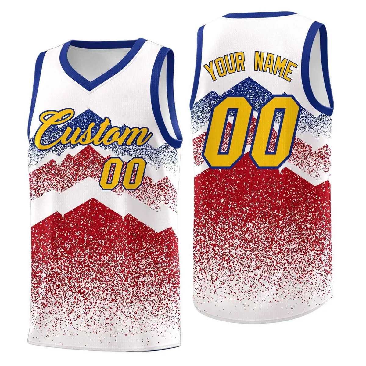 White Red Mountain Fade Gradient Fashion Basketball Jersey