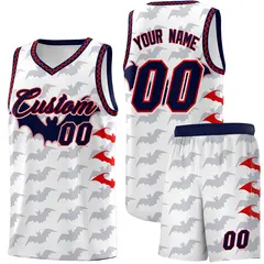 White Red Navy Bat Pattern Halloween Basketball Jersey
