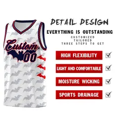 White Red Navy Bat Pattern Halloween Basketball Jersey 2