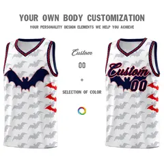 White Red Navy Bat Pattern Halloween Basketball Jersey 3