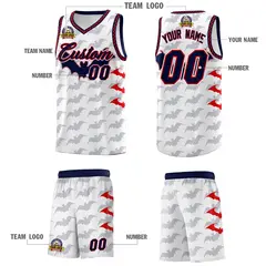 White Red Navy Bat Pattern Halloween Basketball Jersey 5