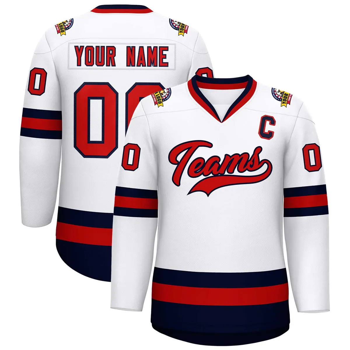 White Red-Navy Classic Style Hockey Jersey