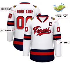 White Red-Navy Classic Style Hockey Jersey 2
