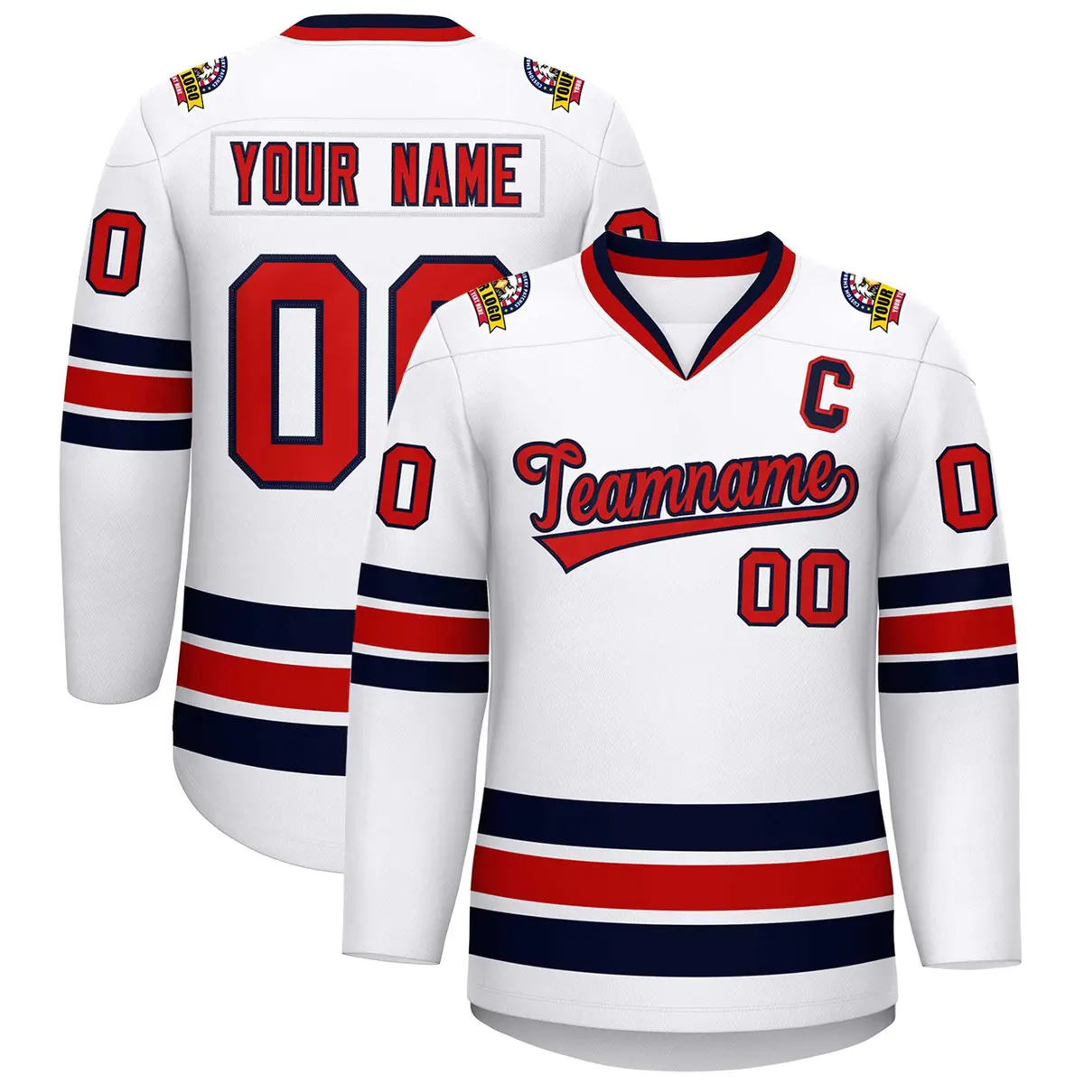 White Red-Navy Classic Style Hockey Jersey