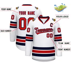 White Red-Navy Classic Style Hockey Jersey 2