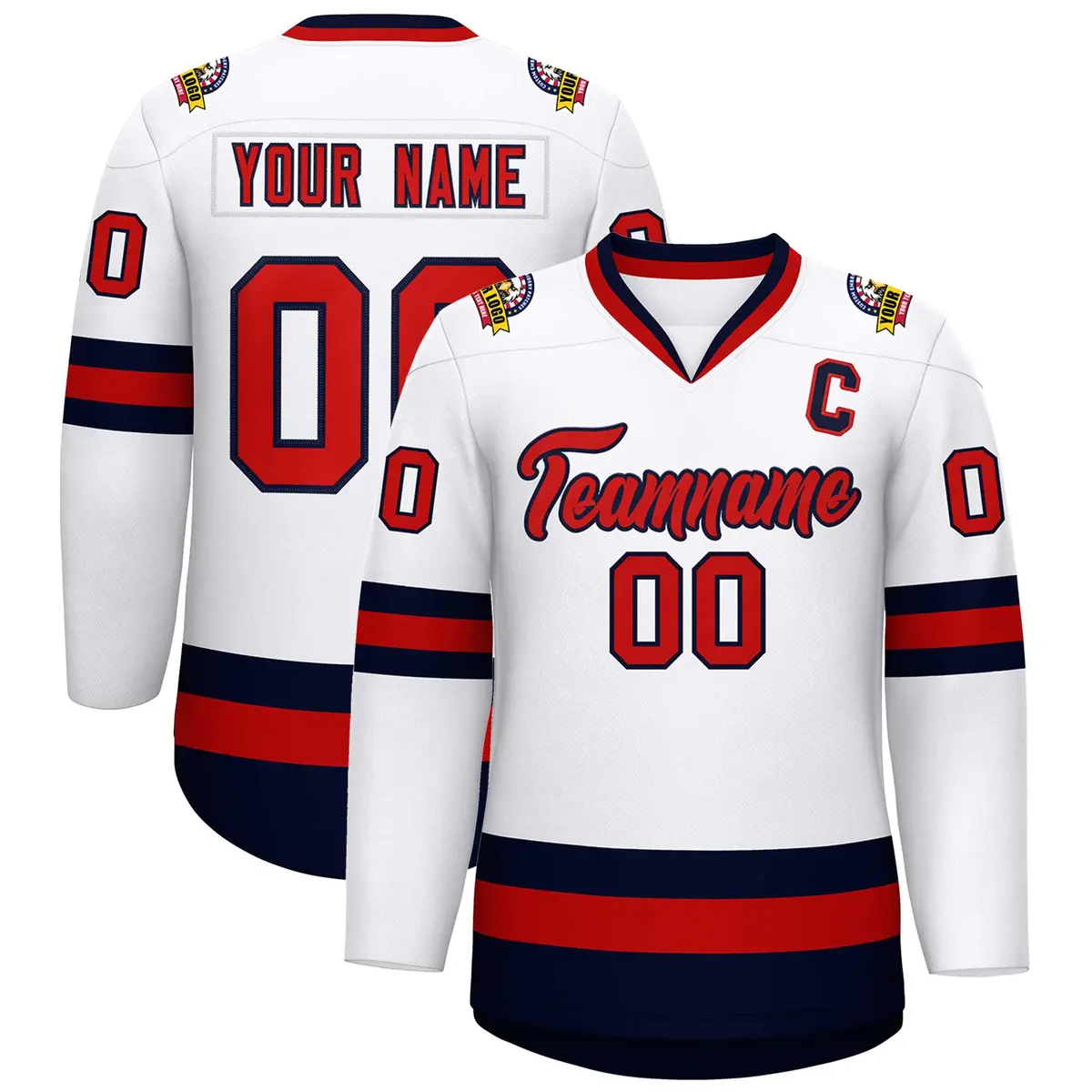 White Red-Navy Classic Style Hockey Jersey