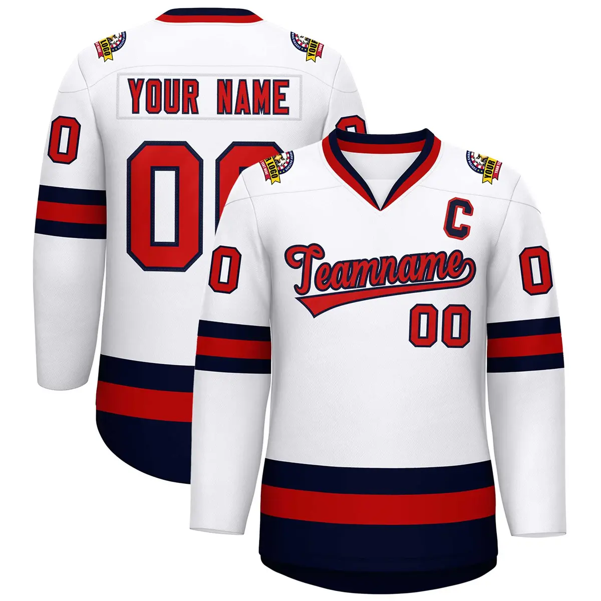 White Red-Navy Classic Style Hockey Jersey