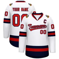 White Red-Navy Classic Style Hockey Jersey 1