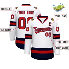 White Red-Navy Classic Style Hockey Jersey 2