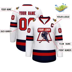 White Red-Navy Classic Style Hockey Jersey 2