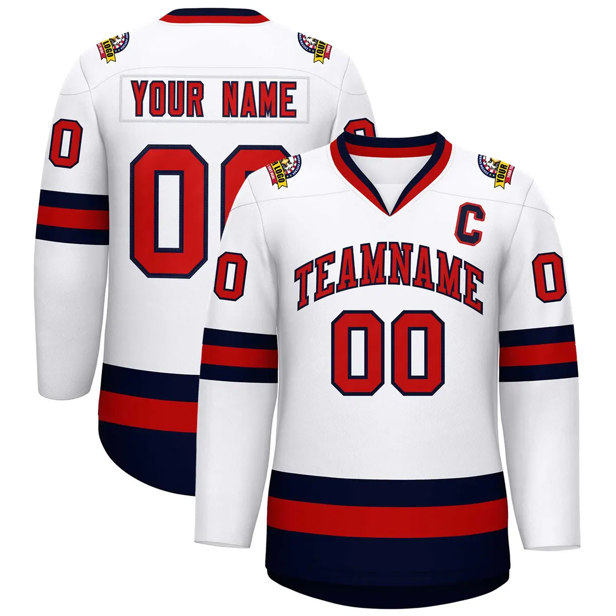 White Red-Navy Classic Style Hockey Jersey