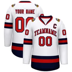 White Red-Navy Classic Style Hockey Jersey 1
