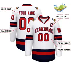 White Red-Navy Classic Style Hockey Jersey 2