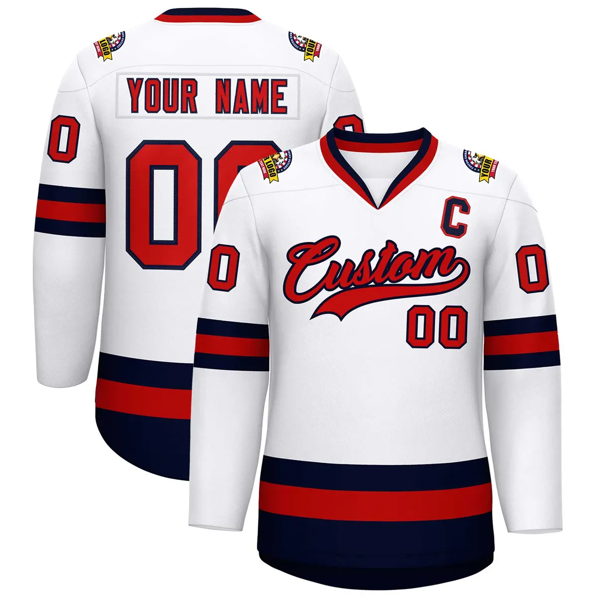 White Red-Navy Classic Style Hockey Jersey