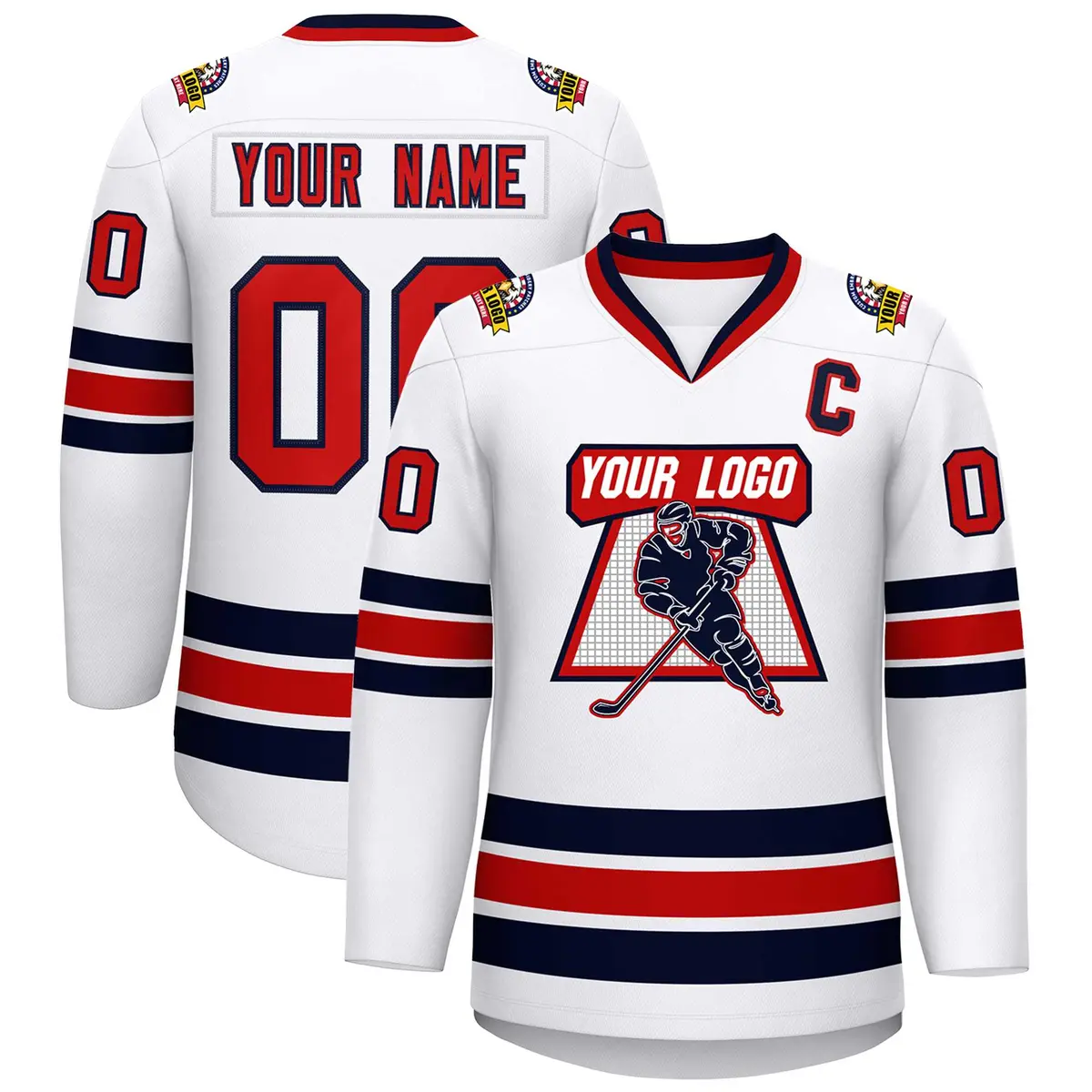 White Red-Navy Classic Style Hockey Jersey