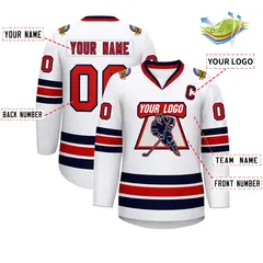 White Red-Navy Classic Style Hockey Jersey 2