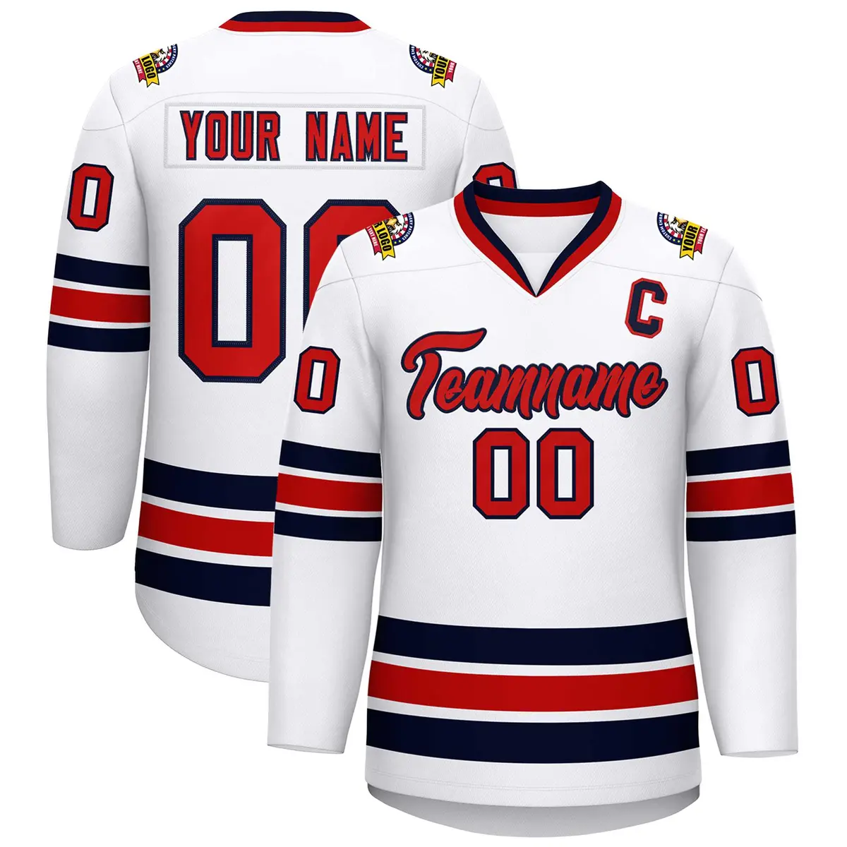 White Red-Navy Classic Style Hockey Jersey