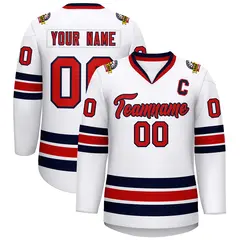 White Red-Navy Classic Style Hockey Jersey 1