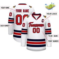 White Red-Navy Classic Style Hockey Jersey 2