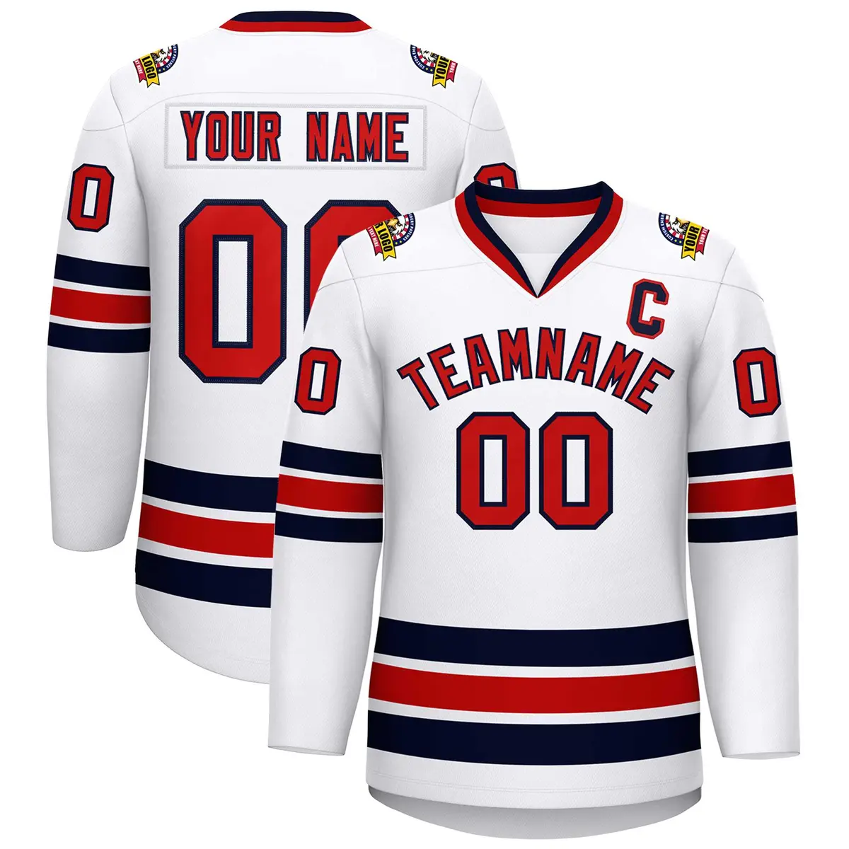 White Red-Navy Classic Style Hockey Jersey