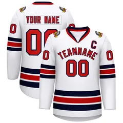 White Red-Navy Classic Style Hockey Jersey 1