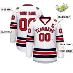 White Red-Navy Classic Style Hockey Jersey 2