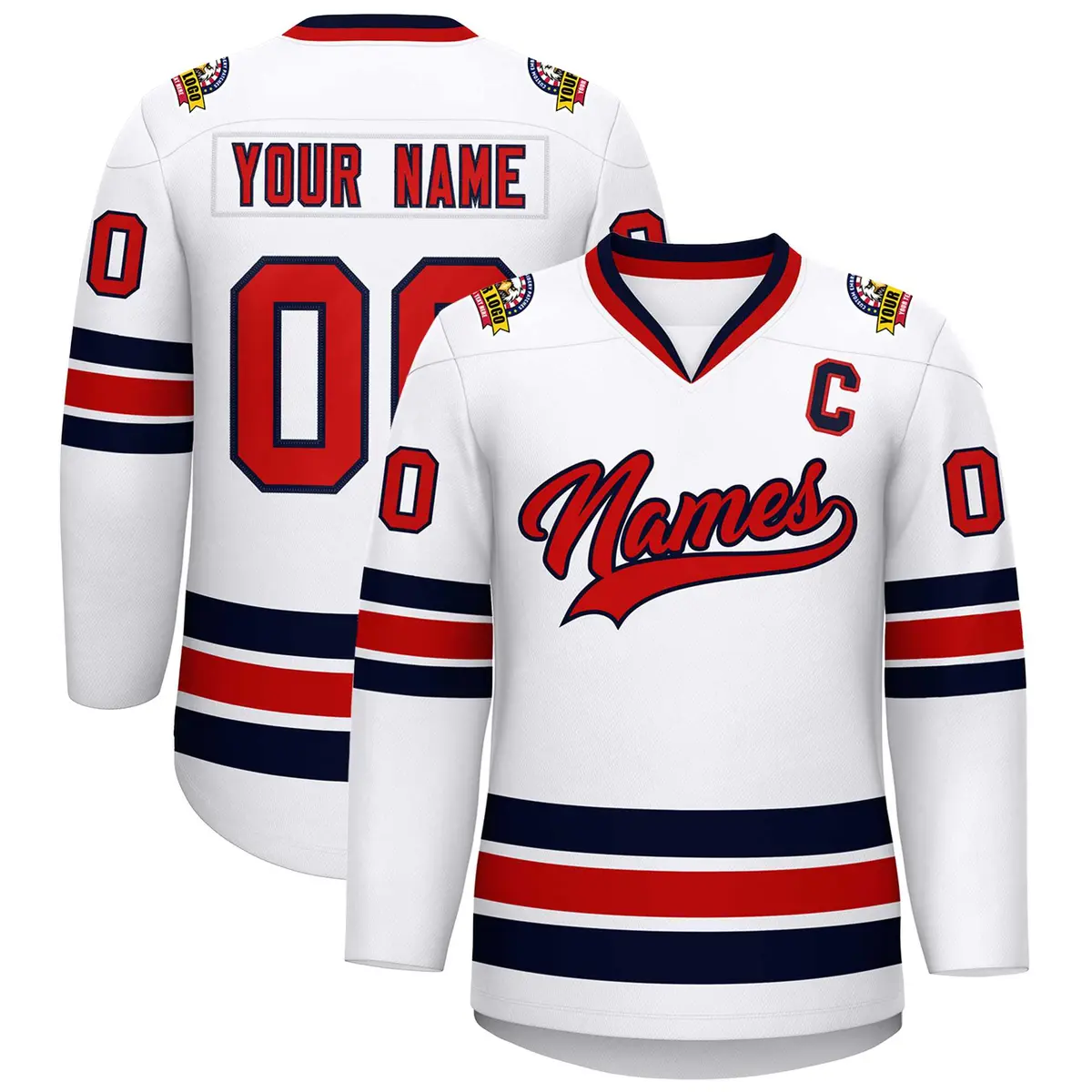 White Red-Navy Classic Style Hockey Jersey