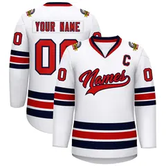 White Red-Navy Classic Style Hockey Jersey 1