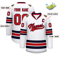 White Red-Navy Classic Style Hockey Jersey 2