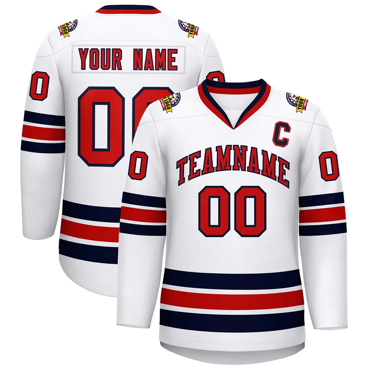White Red-Navy Classic Style Hockey Jersey