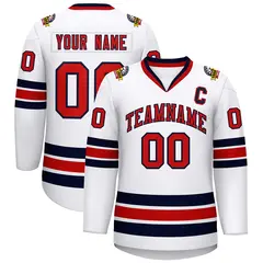 White Red-Navy Classic Style Hockey Jersey 1