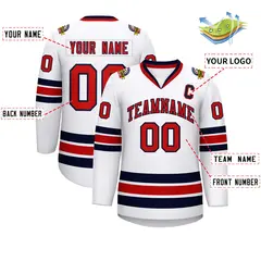 White Red-Navy Classic Style Hockey Jersey 2