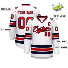 White Red-Navy Classic Style Hockey Jersey 2