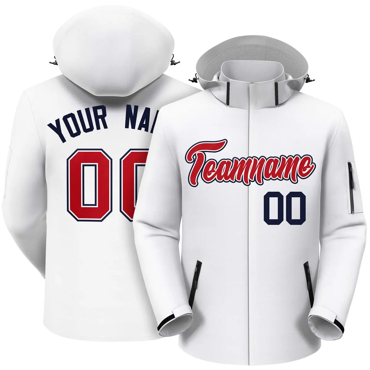 White Red-Navy Classic Style Waterproof Jacket