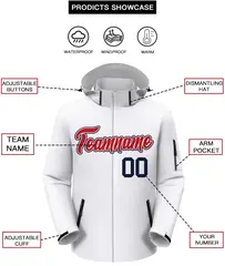 White Red-Navy Classic Style Waterproof Jacket 2