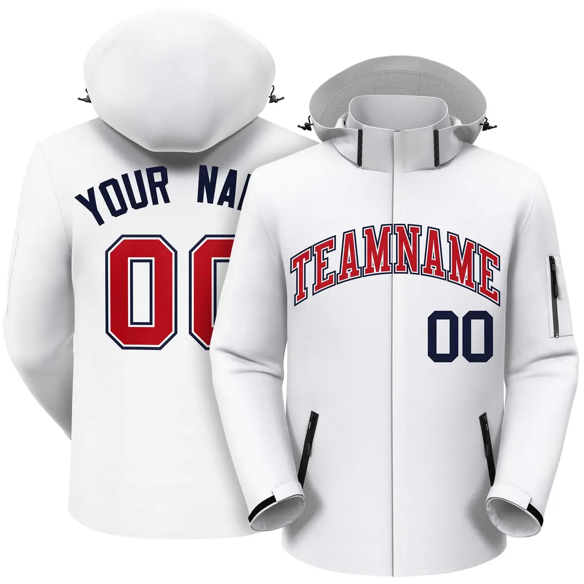 White Red-Navy Classic Style Waterproof Jacket