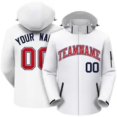 White Red-Navy Classic Style Waterproof Jacket