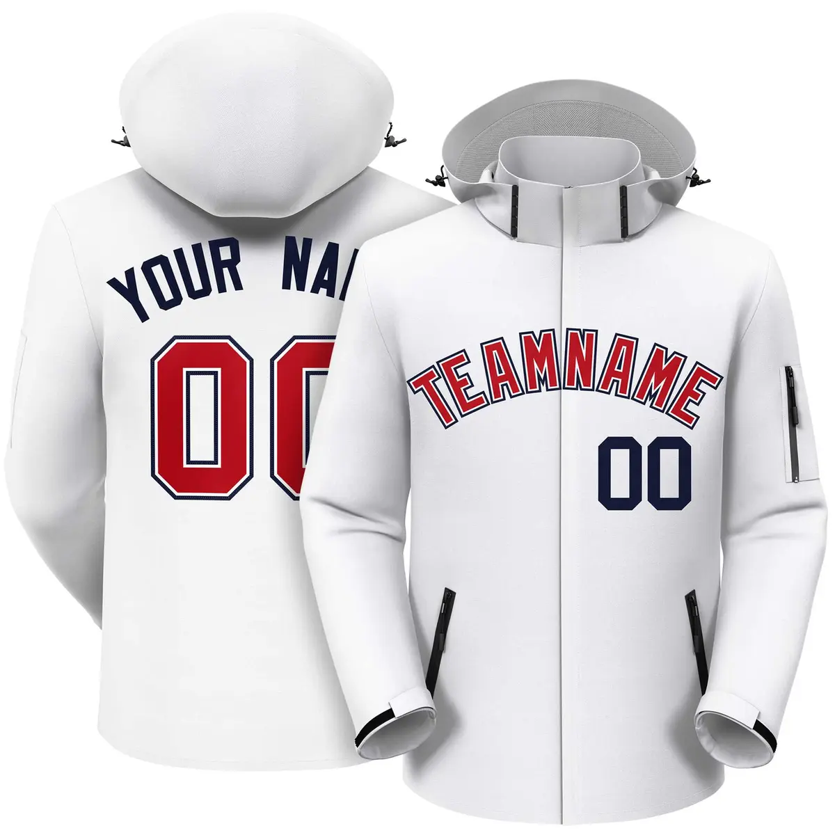 White Red-Navy Classic Style Waterproof Jacket
