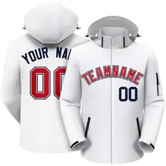 White Red-Navy Classic Style Waterproof Jacket
