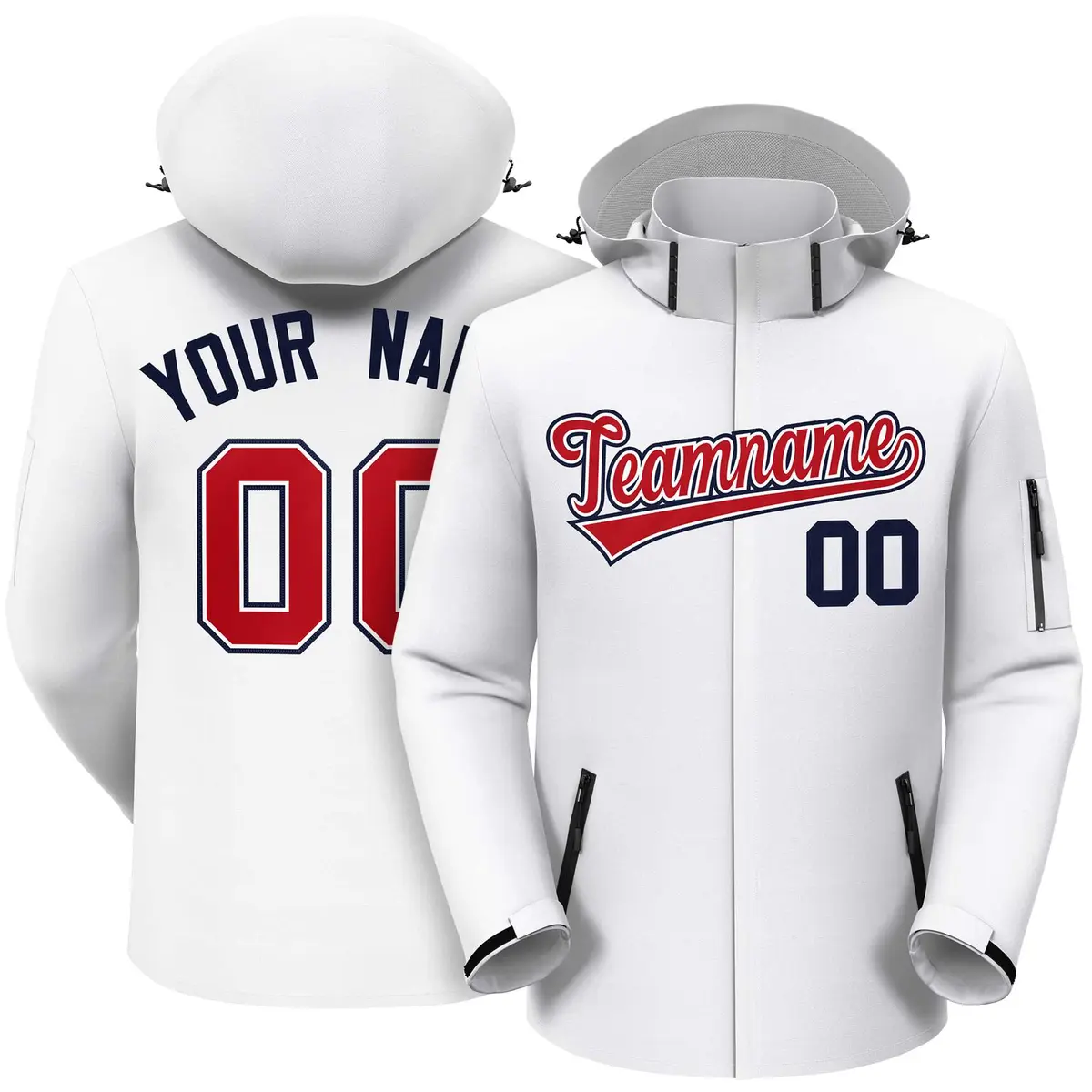 White Red-Navy Classic Style Waterproof Jacket