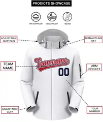 White Red-Navy Classic Style Waterproof Jacket 2