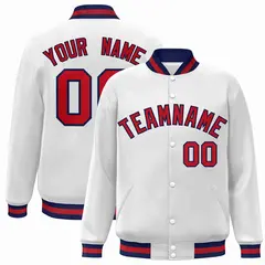 White Red-Navy Classic Varsity Full-Snap Letterman Jacket 1