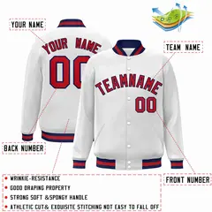 White Red-Navy Classic Varsity Full-Snap Letterman Jacket 2