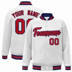 White Red-Navy Classic Varsity Full-Snap Letterman Jacket 1