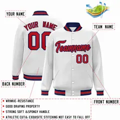 White Red-Navy Classic Varsity Full-Snap Letterman Jacket 2