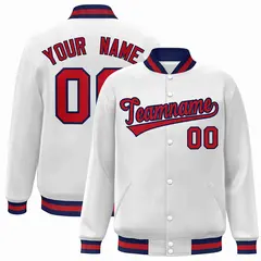 White Red-Navy Classic Varsity Full-Snap Letterman Jacket 1