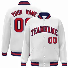 White Red-Navy Classic Varsity Full-Snap Letterman Jacket
