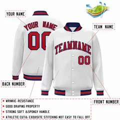 White Red-Navy Classic Varsity Full-Snap Letterman Jacket 2